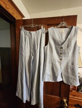 Posse Parker Light Blue Linen Pant And Vest Set